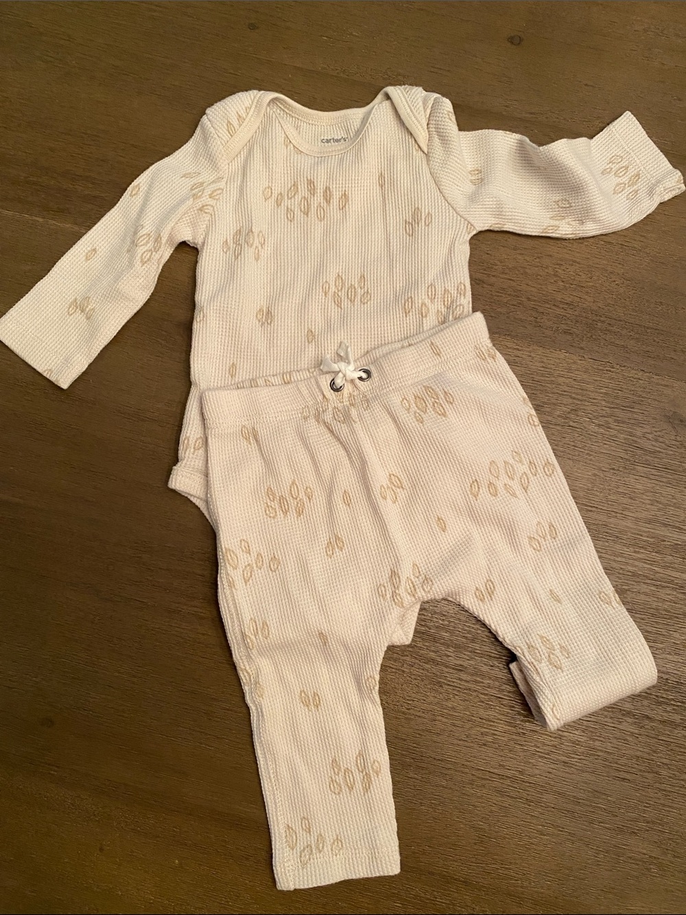 Carter's Cream Long Sleeve Bodysuit & Pants Set with Tan Print
